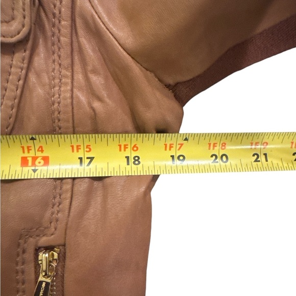 Michael Kors Women's Brown Leather Hooded Moto Jacket Size M - Picture 8 of 16